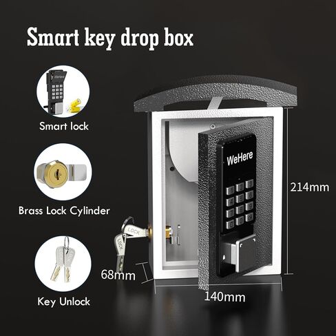 Key Lock Box with Drop Slot & Waterprood Lid, Porch Hide a Key Box Wall Mount, Smart Key LockBox for House Outside, Realtors, Apartment, Store, Multiple Unlocking Ways in Saudi Arabia