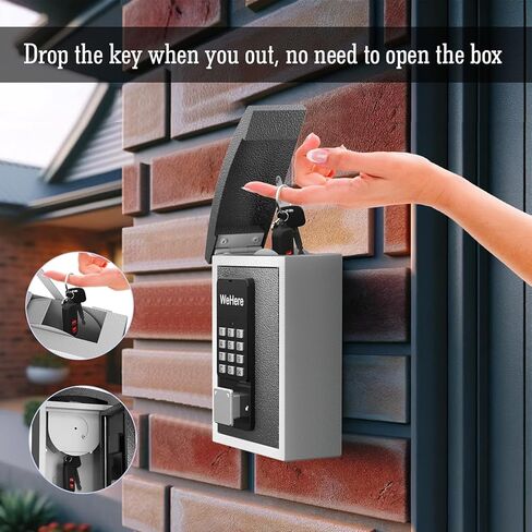 Key Lock Box with Drop Slot & Waterprood Lid, Porch Hide a Key Box Wall Mount, Smart Key LockBox for House Outside, Realtors, Apartment, Store, Multiple Unlocking Ways in Saudi Arabia