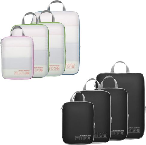 Cambond 4 Set Compression Packing Cubes White Bundle with 4 Set Compression Packing Cubes Black in Kuwait