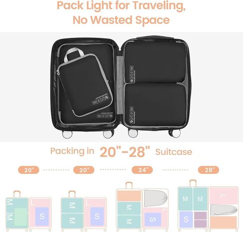 Cambond 4 Set Compression Packing Cubes White Bundle with 4 Set Compression Packing Cubes Black in Kuwait