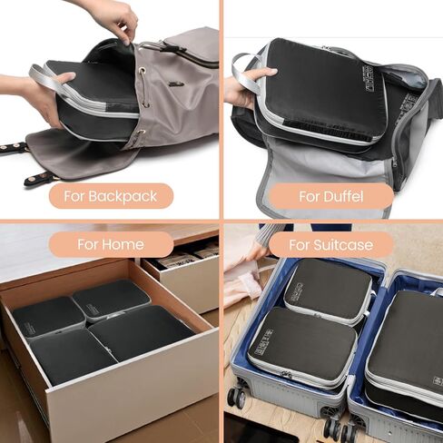 Cambond 4 Set Compression Packing Cubes White Bundle with 4 Set Compression Packing Cubes Black in Kuwait