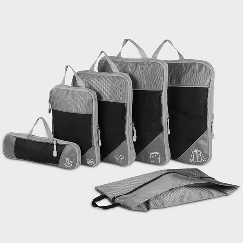 6 Set Compression Packing Cubes for Travel, Packing Cubes Organizers for Carry-on Luggage Suitcase Bags (grey) in Kuwait