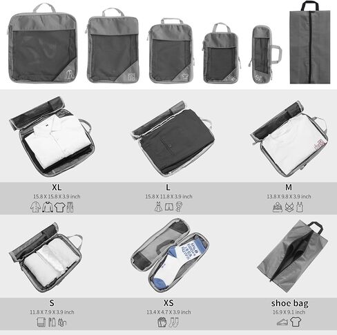 6 Set Compression Packing Cubes for Travel, Packing Cubes Organizers for Carry-on Luggage Suitcase Bags (grey) in Kuwait