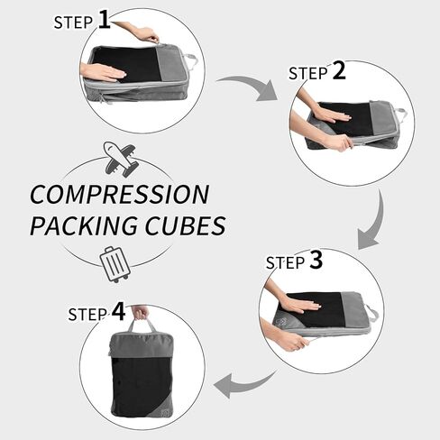 6 Set Compression Packing Cubes for Travel, Packing Cubes Organizers for Carry-on Luggage Suitcase Bags (grey) in Kuwait