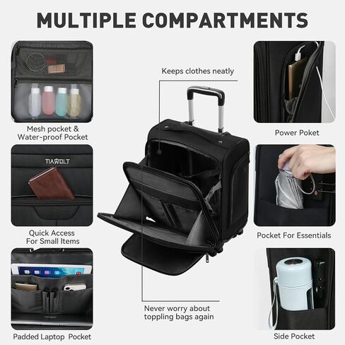 Underseat Carry on Luggage With Wheels Soft side Lightweight Business Travel Small Carry On Suitcases Bag with TSA lock for Airlines,Men and Women, Pilots and Crew,Jet Black in Saudi Arabia