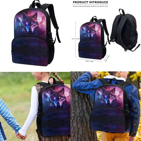 Wolf Galaxy Bookbag And Lunch Box Kids 5th Grade Girls School Backpack Aesthetic School Bookbag Purple Insulation Lunch Box Strap Pencil Case Large Capacity 3 Pieces in Kuwait
