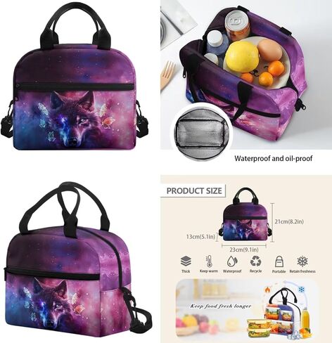 Wolf Galaxy Bookbag And Lunch Box Kids 5th Grade Girls School Backpack Aesthetic School Bookbag Purple Insulation Lunch Box Strap Pencil Case Large Capacity 3 Pieces in Kuwait