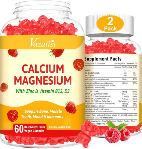 Calcium Magnesium Zinc Gummies with Vitamin D3 and B12, Immune Support Calcium Supplements for Women Men, 60 Vegan Blueberry Flavor Gummies in Saudi Arabia