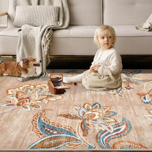 Area Rug 2x6 Runner Rug, Machine Washable Runner Boho Hallway Rugs Non-Slip Soft Low Pile Floral Carpet Runner for Hallways Kitchen Laundry Bedroom Bathroom(Beige,2'x6') in Saudi Arabia