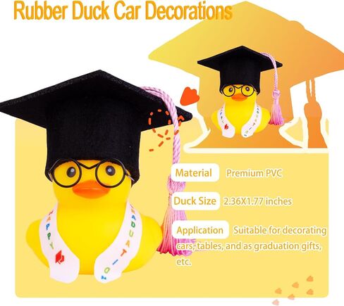 Graduation Duck Car Ornament Yellow Rubber Duck Car Dashboard Decor with Mini Graduation Hat Sash Glasses in Saudi Arabia