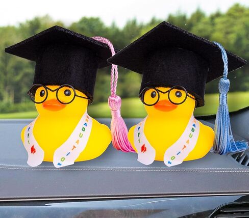 Graduation Duck Car Ornament Yellow Rubber Duck Car Dashboard Decor with Mini Graduation Hat Sash Glasses in Saudi Arabia