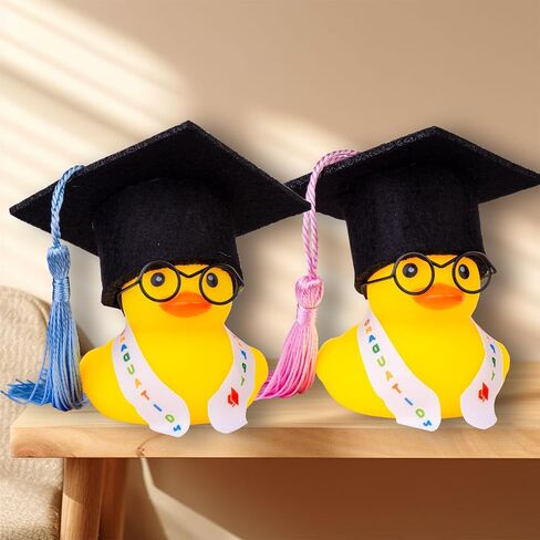 Graduation Duck Car Ornament Yellow Rubber Duck Car Dashboard Decor with Mini Graduation Hat Sash Glasses in Saudi Arabia