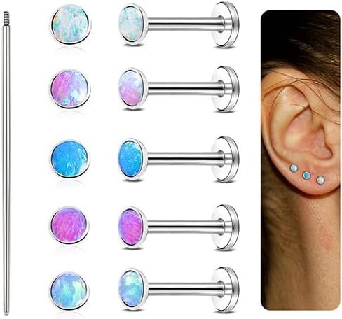 6-9 قطع 16G الغضروف الزنمة ثقب المجوهرات شقة الظهر مسمار الفولاذ المقاوم للصدأ مترابطة داخليا Labret مسمار للنساء اللولب الشفاه مونرو محارة ميدوسا ثقب المجوهرات، أوباليت in Kuwait