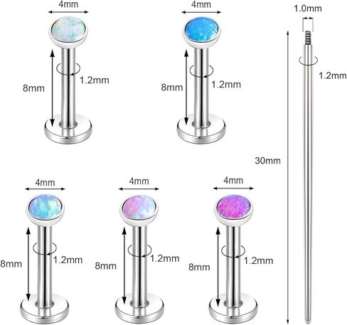 6-9 قطع 16G الغضروف الزنمة ثقب المجوهرات شقة الظهر مسمار الفولاذ المقاوم للصدأ مترابطة داخليا Labret مسمار للنساء اللولب الشفاه مونرو محارة ميدوسا ثقب المجوهرات، أوباليت in Kuwait