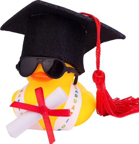 Graduation Duck Car Ornament, Rubber Duck Car Dashboard Decor with Mini Graduation Hat Sash Glasses in Saudi Arabia