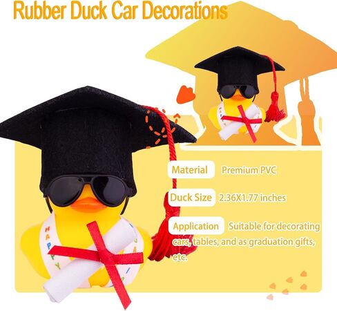 Graduation Duck Car Ornament, Rubber Duck Car Dashboard Decor with Mini Graduation Hat Sash Glasses in Saudi Arabia
