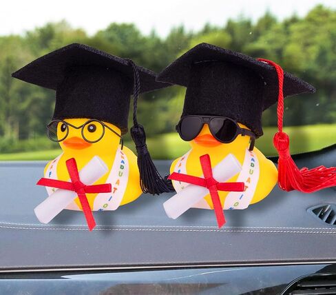 Graduation Duck Car Ornament, Rubber Duck Car Dashboard Decor with Mini Graduation Hat Sash Glasses in Saudi Arabia