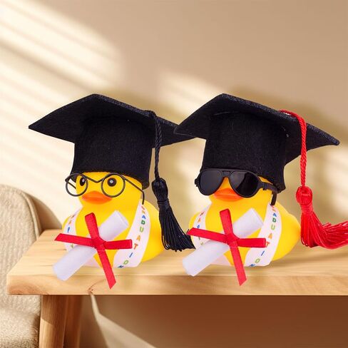 Graduation Duck Car Ornament, Rubber Duck Car Dashboard Decor with Mini Graduation Hat Sash Glasses in Saudi Arabia