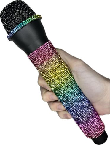Rainbow Rhinestone Fake Microphone Sparkly Prop Toy for Lipsyncing, Costumes, Photos, Pride Parades, Drag Shows, Concerts, Festivals, Pretend Play and more!… (Purple + Rainbow) in Saudi Arabia