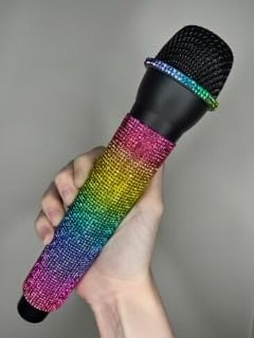 Rainbow Rhinestone Fake Microphone Sparkly Prop Toy for Lipsyncing, Costumes, Photos, Pride Parades, Drag Shows, Concerts, Festivals, Pretend Play and more!… (Purple + Rainbow) in Saudi Arabia