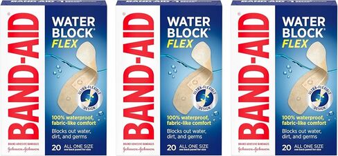 وسادات لاصقة كبيرة الحجم من العلامة التجارية Band-Aid، وسادات ضمادة مقاومة للماء بنسبة 100% للعناية بالجروح البسيطة والخدوش والجروح، تصميم فائق المرونة، معقمة، كبيرة، 6 قيراط in Kuwait