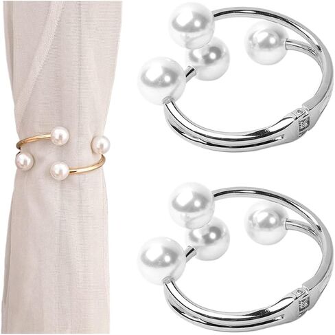 2 PCS Metal Pearls Curtain Tiebacks Spring Closure Curtain Holders No Drilling No Hooks Draperies Tie Backs Curtain Holdbacks Gold in Kuwait