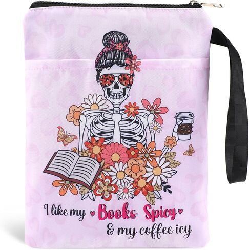 Gothic Book Sleeve Gift - Just One More Chapter Skeleton Black Tarot Card Zipper Books Covers with Front Pocket Washable Book Protector Bookish Reader Book Lovers Gifts for Books Paperbacks in Saudi Arabia