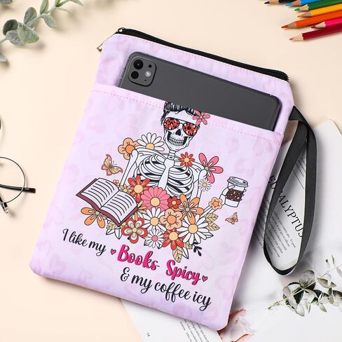 Gothic Book Sleeve Gift - Just One More Chapter Skeleton Black Tarot Card Zipper Books Covers with Front Pocket Washable Book Protector Bookish Reader Book Lovers Gifts for Books Paperbacks in Saudi Arabia