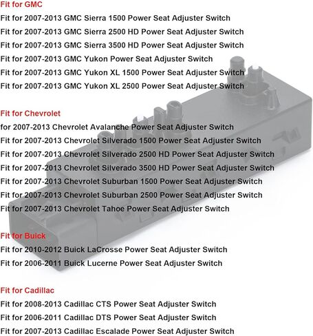 مفتاح مقعد الطاقة، 12451498 للراكب الأمامي الأيمن 8 اتجاهات للتحكم في مقعد الطاقة، مفتاح ضبط مناسب لـ 2007-2013 جي إم سي سييرا يوكون شيفروليه أفالانش سيلفرادو سوبربان بويك لاكروس كاديلاك CTS DTS in Kuwait