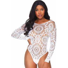 Leg Avenue womens Crochet Lace Long Sleeve Thong Back TeddyAdult Sized Costumes