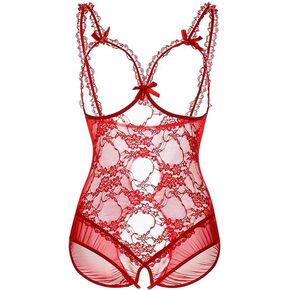 KELITCH New Sexy Lingerie Women Backless Teddy Lingerie Lace Babydoll Bodysuit Nightwear Plus Size Hollow Nightgown Red XXXXL in Kuwait