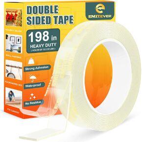 شريط لاصق مزدوج الجوانب من EMITEVER عالي التحمل، شريط لاصق قوي للغاية مزدوج الجوانب، شريط تثبيت شفاف مقاس 198 بوصة، شريط حائط قابل للإزالة بطول 16.5 قدم لشريط تعليق الصور، شريط ملصق لاصق لديكور المنزل in Kuwait