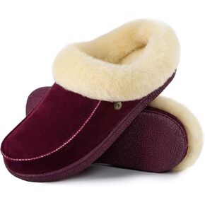 HomeTop Women's Moccasin Slip-on Slippers Soft Microsuede Clog Comfy Non-slip Memory Foam Indoor Outdoor House Shoes with Fuzzy Collar