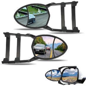 2 PCS Clamp-on Towing Mirrors, Universal Towing Mirrors, Towing Mirror Extensions, Adjustable Dual View Extender Mirror, for Car Trucks Trailer (Black)