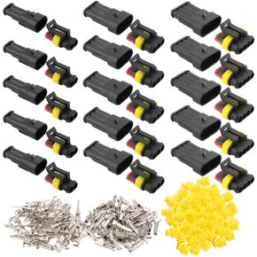 FULARR 15 Kit Professional Car Auto Waterproof Electrical Wire Connector Terminal Plug Socket Kit, for Motorcycle Car Truck Boat (2 Pin 5 Set, 3 Pin 5 Set, 4 Pin 5 Set)