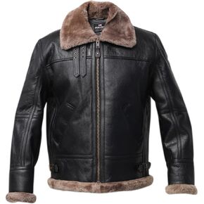 B3 Aviator Men's Shearling Coat | Sheepskin Coats for Men - Brown Leather Pilot Jacket for Winter | Shearling Coat Men