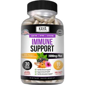 Kaya Naturals Elderberry Immune Support | Vitamins with Zinc and Vitamin C for Adults, Probiotics & Turmeric 1000mg Immune System Booster Sambucus Capsules - 30 Count