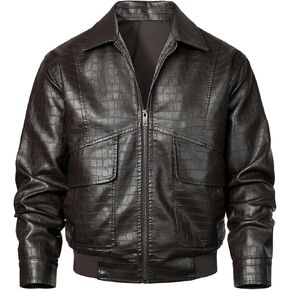 HOOD CREW Mens Faux Leather Aviator Jacket Vintage Flight Bomber Jacket