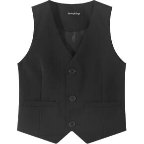 Spring&Gege Boy's Formal Suit Vest Solid Dress Waistcoat Vest with Pockets, Size 4-10 Years