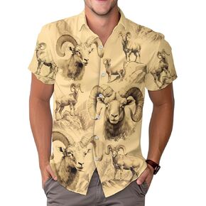 Men's Farm Animal Print Short Sleeve Hawaiian Shirt, Funny Pattern Casual Button Shirt, Summer Shirt, Birthday Gifts