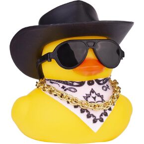 Car Rubber Duck Ornaments Dash Duck Decorations for Car Dashboard Ornament Decoration Accessories with Mini Hat Musical Instruments Necklace Sunglasses(Style A14)