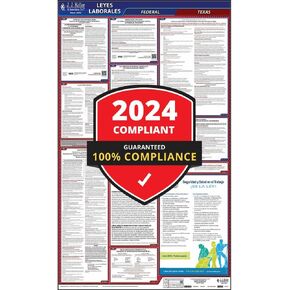 2024 Texas and Federal Labor Law Poster with Workers' Comp (English, TX State) - OSHA Compliant All-in-One Laminated Poster