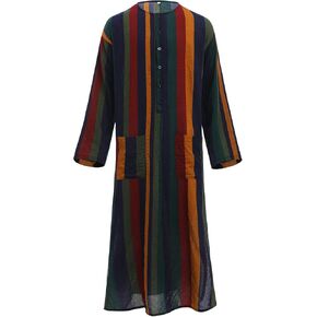 IDOPIP Men's Muslim Thobe Long Sleeve Striped Robe Gown Arab Islamic Kaftan Abayas Dress Middle East Dubai Ramadan Clothing