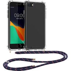 kwmobile Crossbody Case Compatible with Apple iPhone SE (2022) / iPhone SE (2020) / iPhone 8 / iPhone 7 Case - Clear TPU Phone Cover w/Lanyard Cord Strap - Anthracite/Transparent/Black