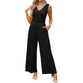 BMJL Womens Dressy Jumpsuits Sleeveless Wide Leg Pants Romper Casual V Neck One Piece Outfit with Pockets 2024