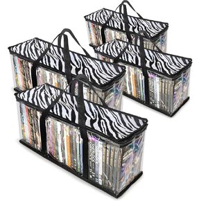 Besti Premium Quality Home DVD Storage Bags (4-Pack) Holds 160 Total Movies or Video Games, Blu-ray, | Convenient Travel Case for Media | Stackable, Easy to Carry (Black)