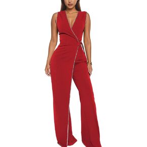 Ekaliy Sexy Jumpsuits for Women Sleeveless V Neck Wide Leg Pants Casual One Piece Outfits With Pockets