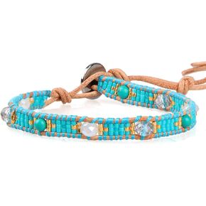 KELITCH Boho Seed Beaded Bracelets Gray Leather Wrap Bracelet Women Handmade Bangle Bracelets