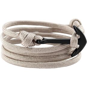 Anchor Bracelet Nautical Rope Paracord Bracelet Handmade Nylon Cord Motivational Wristband Sailor Charm Black Silver Adjustable Dorsal Wrist Wrap Men Women