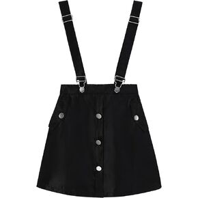 Girls' Suspender Skirt - Adjustable A-Line with Pockets Soft and Comfortable - Summer Style for Ages 9-10 Years Black